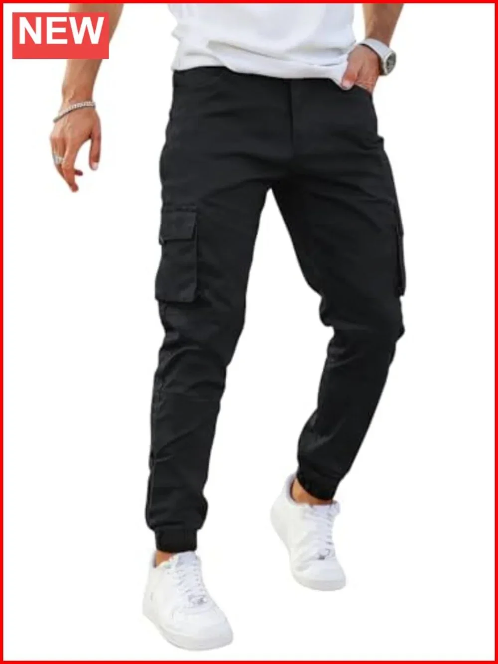 Slim Fit Cargo Jogger Pants with Stretch Cotton Blend & Zipper Pockets